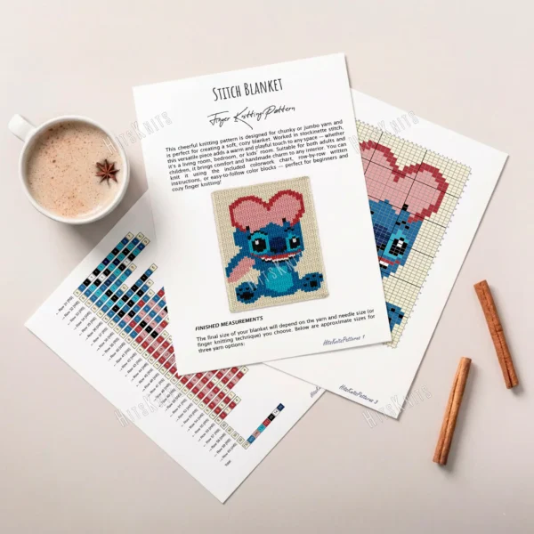 Stitch holding heart Finger Blanket Knit Pattern