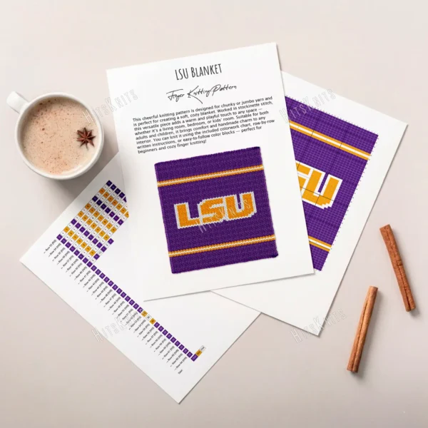 LSU Blanket Finger Knitting Pattern