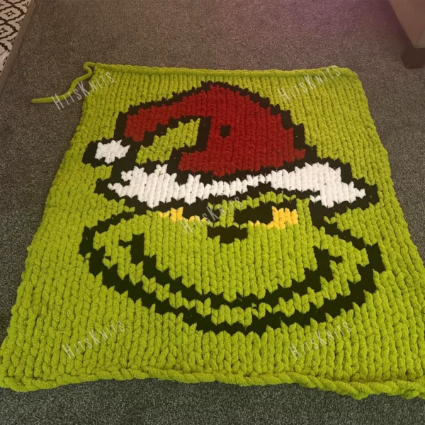 Grinch Knit Finger Blanket Knitting Pattern