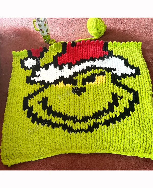 Grinch Knit Finger Blanket Knitting Pattern