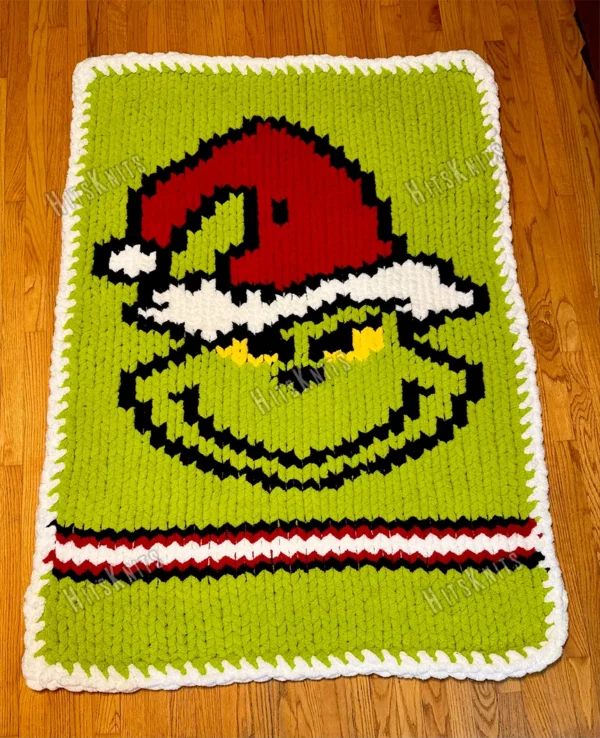 Grinch Knit Finger Blanket Knitting Pattern