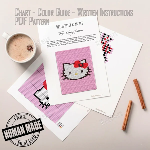 Hello Kitty Blanket Finger Knitting Pattern