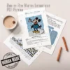 C2C crochet blankets featuring Mickey and Minnie Mouse from a Disney cartoon, two pixel-style blanket designs on blue background with clouds, corner to corner crochet pattern set