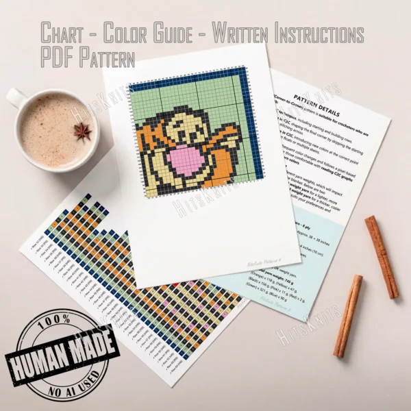 Tigger C2C blanket crochet pattern featuring the playful tiger from Disney Winnie the Pooh stories in a lively, relaxed pose.