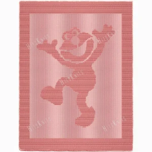 Pink knit and purl blanket with a textured Elmo character motif, framed by a garter stitch border on a light background
