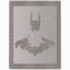 Batman knit and purl blanket pattern, textured superhero blanket design, monochrome knit blanket, beginner friendly knitting pattern, no colorwork batman silhouette blanket
