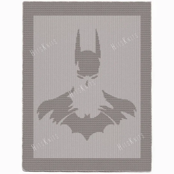 Batman knit and purl blanket pattern, textured superhero blanket design, monochrome knit blanket, beginner friendly knitting pattern, no colorwork batman silhouette blanket