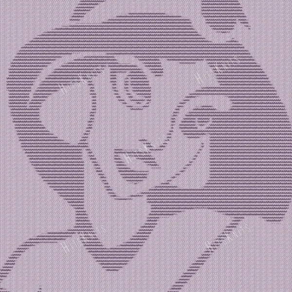 Soft lavender knitted baby blanket with a textured Princess Jasmine design from Disney Aladdin, framed by a wide garter stitch border.