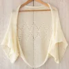 Ivory lace diamond shrug knitting pattern, lightweight summer cotton bolero, womens dress cover up, open knit crop cardigan, airy texture, elbow length sleeves, hanger view