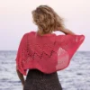 Coral lace diamond shrug knitting pattern, lightweight summer cotton bolero, womens dress cover up, airy knit texture, elbow length sleeves, back view