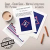 Jefferson High School chunky knit blanket pattern with bold “J” logo in blue, red, and white, diamond-shaped design, finger knitting blanket chart for jumbo yarn
