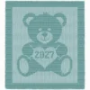 Sweet Teddy Bear 2027 Baby Blanket Knitting Pattern featuring a textured teddy bear holding a heart with “2027” inside. Knit using only knit and purl stitches, this beginner-friendly blanket creates a beautiful raised effect with garter stitch and stockinette contrast. Perfect as a newborn keepsake, crib blanket, stroller blanket, nursery décor piece, or baby shower gift.