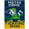Finger knit blanket pattern featuring Notre Dame Fighting Irish Leprechaun design in blue, green, and gold colors, bold sports-inspired chunky knit blanket chart