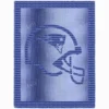 Knitted blanket featuring a football helmet motif inspired by the New England Patriots, worked in garter stitch against a stockinette background. The blanket has a textured border framing the helmet design. The helmet is shown in a side profile with a face mask and team-inspired details, suitable for football fans, teens, and adults.