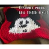 Mickey Mouse chunky knit blanket with classic black ears and white face on a bright red background, made in a pixel-style colorwork design using chunky chenille yarn. Cozy handmade blanket inspired by vintage cartoon characters and retro animation décor, suitable for nurseries, kids’ rooms, playrooms, and Disney-inspired interiors.