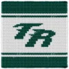 Chunky knitted blanket featuring a retro green “TR” varsity sports logo centered on a white background with matching green border stripes. Cozy chenille-style graphghan design inspired by vintage football team and school athletic aesthetics.