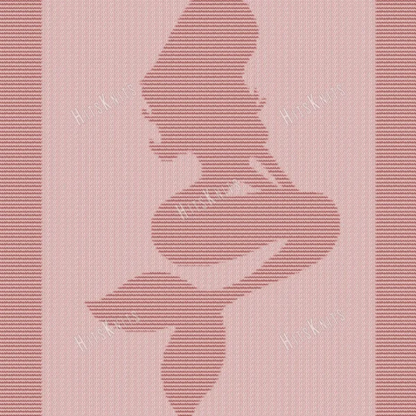 Soft pink knitted baby blanket featuring an elegant silhouette of Ariel the Little Mermaid from Disney cartoon in textured knit and purl stitches, surrounded by a wide garter stitch border.
