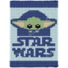 Baby Yoda Grogu finger knitting blanket pattern, Star Wars chenille blanket with blue hooded Grogu design for boys