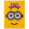 Bow Minion C2C crochet blanket with pink bow, yellow cartoon character graphghan, pixel crochet throw blanket pattern, corner to corner crochet design for girls nursery and kids room decor