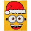 Santa Minion C2C crochet blanket pattern - Christmas graphghan with Santa hat, pixel colorwork in yellow, red, white, gray, black and brown