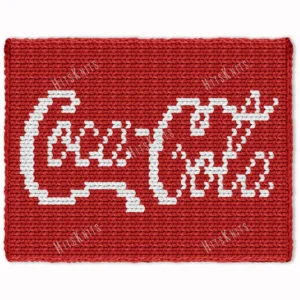 Red chunky knit blanket featuring the iconic white Coca Cola script logo, created with jumbo chenille yarn in a textured finger-knitted design with a soft rectangular border.
