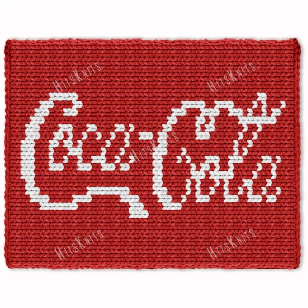 Red chunky knit blanket featuring the iconic white Coca Cola script logo, created with jumbo chenille yarn in a textured finger-knitted design with a soft rectangular border.