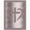 Knitted blanket featuring a Christian cross inside a heart motif, worked in garter stitch against a stockinette background. The blanket has a textured border framing the religious design. The cross and heart are shown in a centered symmetrical layout, suitable for Christians, teens, and adults.