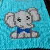 Elephant Finger Blanket knitting pattern by HitsKnits - kawaii-style graphghan in grey, and blue jumbo yarn