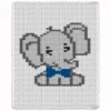 Elephant Finger Blanket knitting pattern by HitsKnits - kawaii-style graphghan in white, grey, and blue jumbo yarn