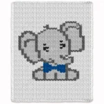 Elephant Finger Blanket knitting pattern by HitsKnits - kawaii-style graphghan in white, grey, and blue jumbo yarn