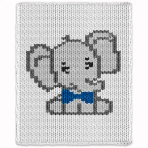 Elephant Finger Blanket knitting pattern by HitsKnits - kawaii-style graphghan in white, grey, and blue jumbo yarn