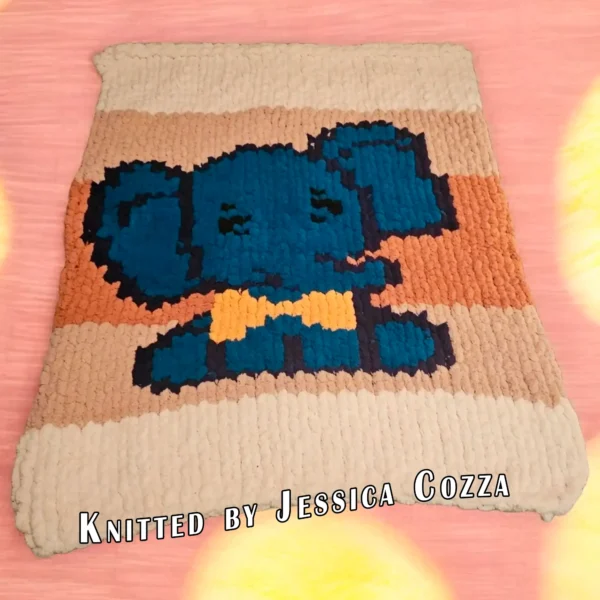 Elephant Finger Blanket knitting pattern by HitsKnits - kawaii-style graphghan