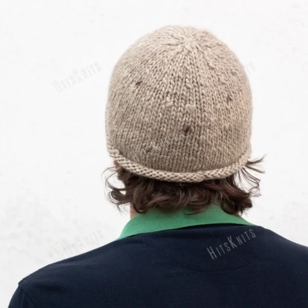 Rolled Brim Beanie knitting pattern by HitsKnits - men's stockinette wool hat with natural rolled brim in Lanoso Filzy Wool