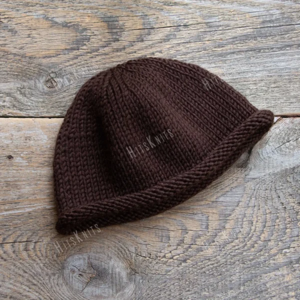 Rolled Brim Beanie knitting pattern by HitsKnits - men's stockinette wool hat with natural rolled brim in Lanoso Filzy Wool