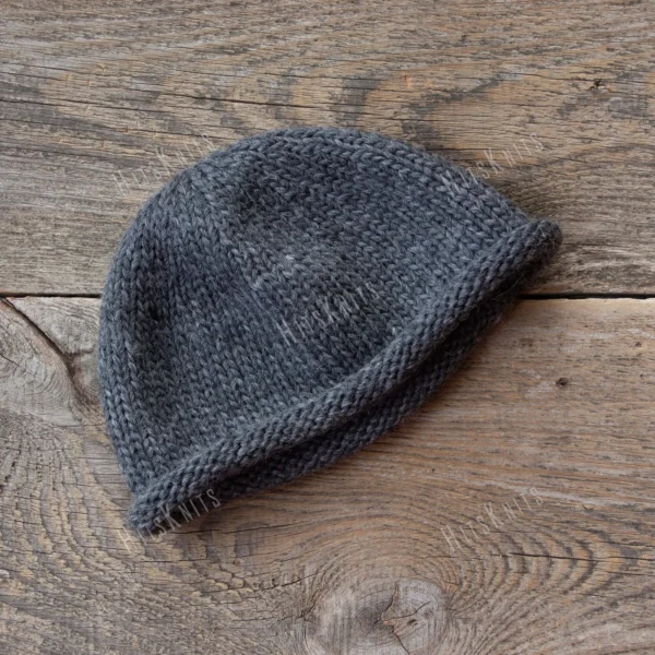 Rolled Brim Beanie knitting pattern by HitsKnits - men's stockinette wool hat with natural rolled brim in Lanoso Filzy Wool