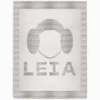 Minimalist knitted blanket featuring a stylized Princess Leia face silhouette with her iconic side buns and the word “LEIA” below. The design is worked in textured garter stitch against a smooth stockinette background, all in a soft neutral color palette with a wide garter stitch border. A modern and cozy blanket design inspired by classic sci-fi themes, perfect for kids’ rooms, reading nooks, movie nights, and Star Wars fans of all ages.