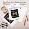Michigan varsity style chunky knit blanket featuring a bold yellow letter M on a deep blue background with sporty stripe accents, handmade with plush jumbo chenille yarn in a cozy finger knitting graphghan design.