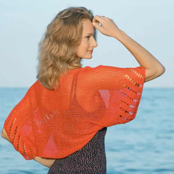 Mesh Lace Bolero knitting pattern by HitsKnits - geometric openwork summer shrug in sport weight cotton yarn