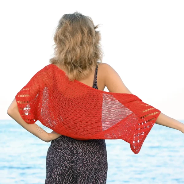 Mesh Lace Bolero knitting pattern by HitsKnits - geometric openwork summer shrug in sport weight cotton yarn
