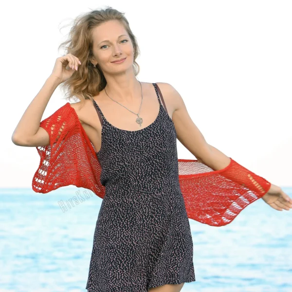 Mesh Lace Bolero knitting pattern by HitsKnits - geometric openwork summer shrug in sport weight cotton yarn