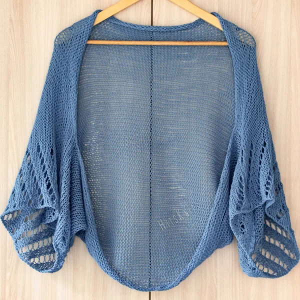 Mesh Lace Bolero knitting pattern by HitsKnits - geometric openwork summer shrug in sport weight cotton yarn