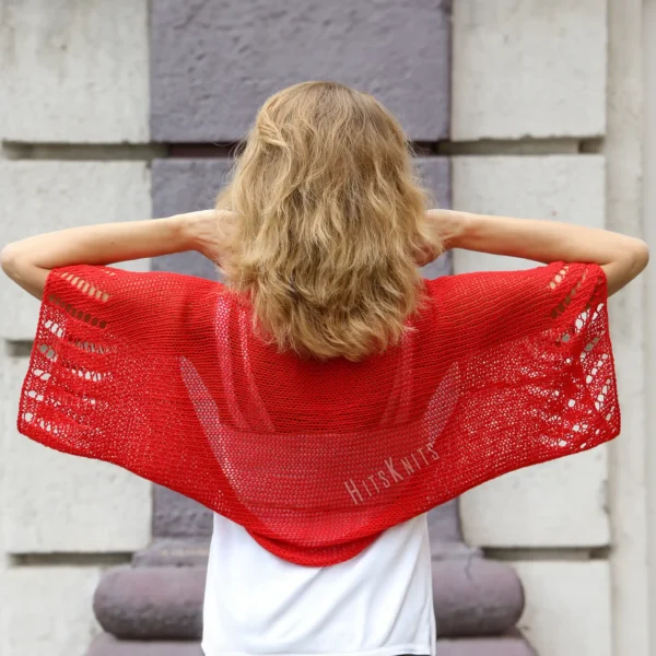 Mesh Lace Bolero knitting pattern by HitsKnits - geometric openwork summer shrug in sport weight cotton yarn