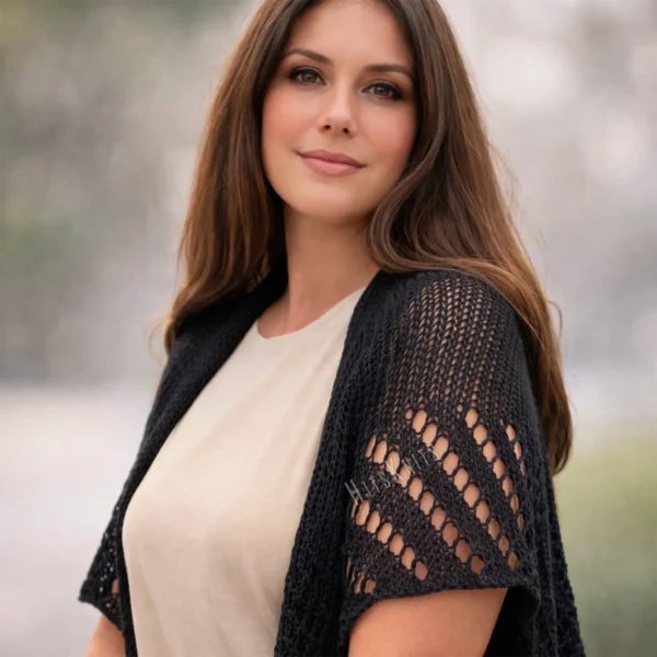 Mesh Lace Bolero knitting pattern by HitsKnits - geometric openwork summer shrug in sport weight cotton yarn
