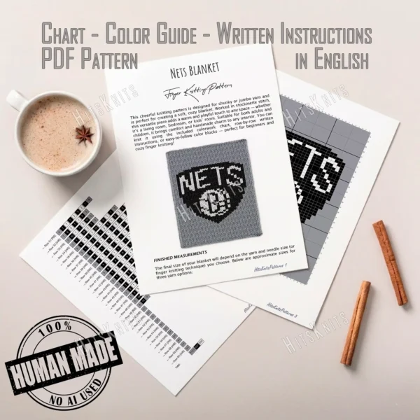Chunky knitted blanket featuring the Brooklyn Nets basketball logo in black and white on a gray background. Cozy chenille-style graphghan design with bold sporty lettering and a basketball shield emblem inspired by professional basketball team décor.