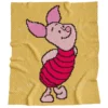 Piglet C2C crochet blanket pattern featuring Winnie the Pooh Piglet character on a pastel yellow background, handmade graphghan blanket design in pixel crochet style.
