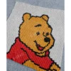 Pixel-style Winnie the Pooh C2C crochet blanket in soft plush yarn, featuring Pooh Bear wearing a red shirt on a light gray background. Handmade graphghan blanket with cartoon-inspired design and cozy textured stitches.