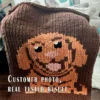 Retriever Chunky Blanket Knitting Pattern featuring a cute floppy-eared puppy with a playful smile and pink tongue. Cozy pet lover throw design created for bulky jumbo size 7 chenille yarn, perfect for kids’ rooms, nurseries, puppy-themed décor, handmade gifts, and soft cozy afghans for dog lovers.