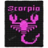 Scorpio Finger Blanket knitting pattern by HitsKnits - zodiac graphghan in black and purple jumbo yarn