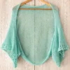Cotton Lace Shrug knitting pattern by HitsKnits - lightweight open summer shrug in white fingering cotton yarn with lace border