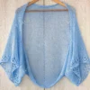 Cotton Lace Shrug knitting pattern by HitsKnits - lightweight open summer shrug in white fingering cotton yarn with lace border